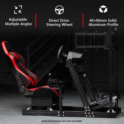 Dardoo F1 Racing Simulator Cockpit with Seat Triple-Screen Display Frames Solid profile 40 x 80 mm Wheel Stand Fit for Logitech G920 G923, for Thrustmaster T300RS Without Wheel, Pedal, Handbrake and Monitor