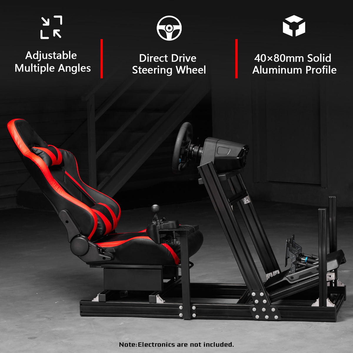 Dardoo Racing Simulator Cockpit with Seat, Profile 40x80mm Wheel Cage with Shifter Lever Stand Fit for Logitech G920 G923, for Xbox, for Thrustmaster T300Rs ,Without Steering Wheel, Pedal,Handbrake