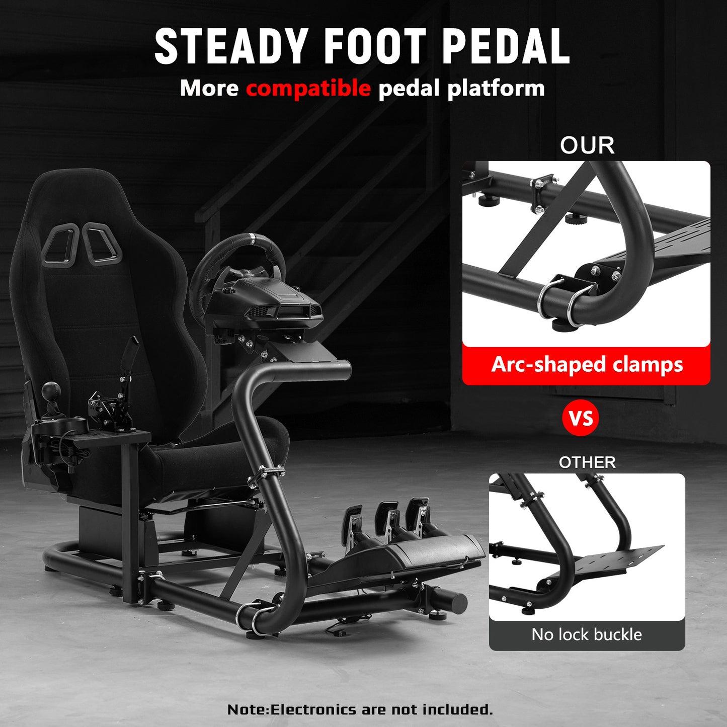 Dardoo Racing Simulator Cockpit with Black Seat, Adjustable Cockpit Simulator, Fit for Logitech G923 G29 G920, Thrustmaster Wheels Stabilized Driving Sim Cockpit, Without Wheel, Pedal and Hand Brake