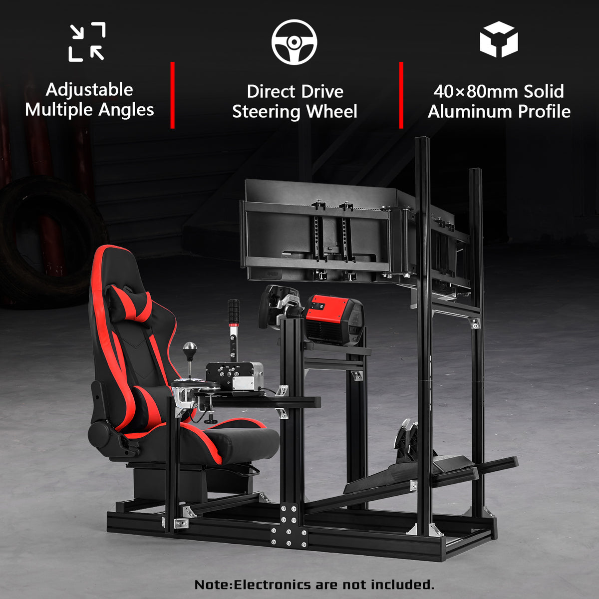 Dardoo 4080 Aluminium Profile Racing Sim Cockpit with Red Seat and Triple Monitor Stand, Fully Adjustability, Fit for Logitech,Thrustmaster, Fanatec G29 G923 T248,  Not Include Steering Wheel,Pedals,Handbrake