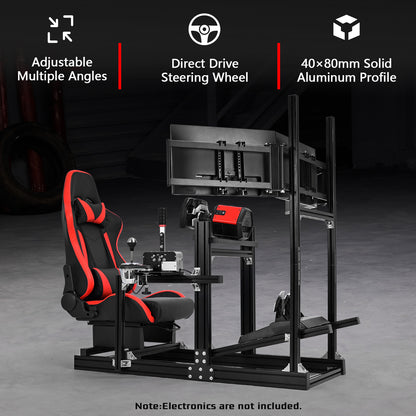 Dardoo 4080 Aluminium Profile Racing Sim Cockpit with Red Seat and Triple Monitor Stand, Fully Adjustability, Fit for Logitech,Thrustmaster, Fanatec G29 G923 T248,  Not Include Steering Wheel,Pedals,Handbrake