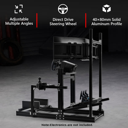 Dardoo 4080 Aluminum Profile Racing Simulator Cockpit with  Triple Monitor Mount, Unlimited Adjustment, Fit for Thrustmaster, Fanatec, Moza, Logitech G29 GPro, Not Include Steering Wheel,Pedals,Handbrake