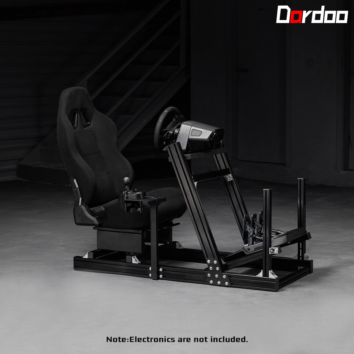 Dardoo F1 Racing Wheel Stand Cockpit with Seat, Rugged Profile 40 x 80 mm Wheel Cage Fit for Logitech G923, for Thrustmaster Sim Racing Mount without Steering Wheel, Pedal, Handbrake