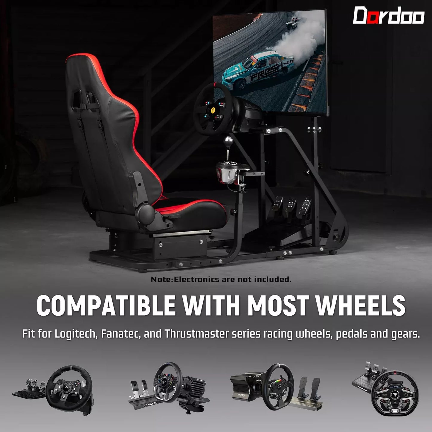 Dardoo Racing Simulator Cockpit with Seat and Monitor Stand Fits for Logitech G923 G29 G920, Thrustmaster Racing Wheel Stand Compatible with Xbox One, PS4, PC, Without Wheel, Pedal, Shift and Monitor