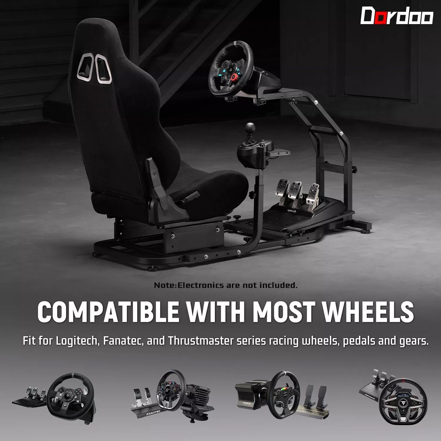 Dardoo Driving Simulator Cockpit with Adjustable Racing Seat Racing Steering Wheel Stand