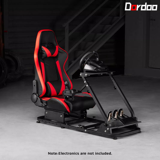 Dardoo Racing Simulator Cockpit with Seat Fits for Logitech G27 G29 G920 G923, Thrustmaster PC PS4 Xbox Steering Simulator Stand Adjustable Gaming Frame, without Wheel, Pedal, Handbrake and Shifter