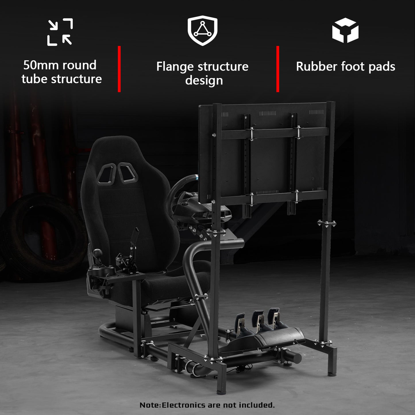 Dardoo Racing Sim Cockpit with Monitor Stand Seat wheel stand Adjustable Compatible with All Logitech G29 G920, Thrustmaster Xbox, Includes only Cockpit,Black Seat and Monitor Stand(75+56)