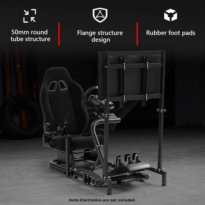 Dardoo Racing Sim Cockpit with Monitor Stand Seat wheel stand Adjustable Compatible with All Logitech G29 G920, Thrustmaster Xbox, Includes only Cockpit,Black Seat and Monitor Stand(75+56)