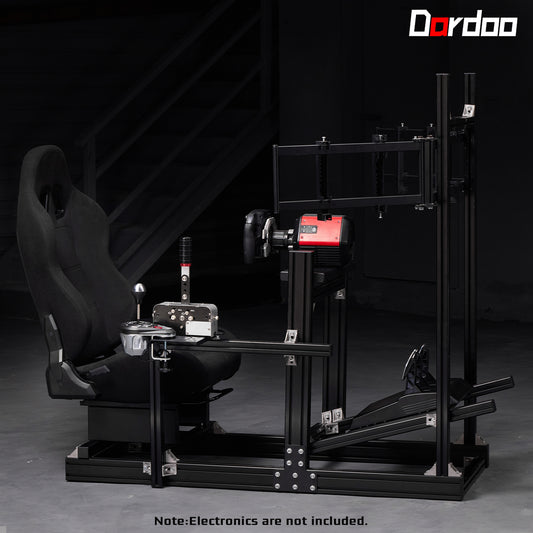 Dardoo 4080 Aluminum Racing Simulator Cockpit with Black Seat and Triple Monitor Stand, Fully Adjustable, Fit for Logitech, Thrustmaster, Fanatec G29 G920 T300, Not Include Steering Wheel,Pedals,Handbrake,Monitor