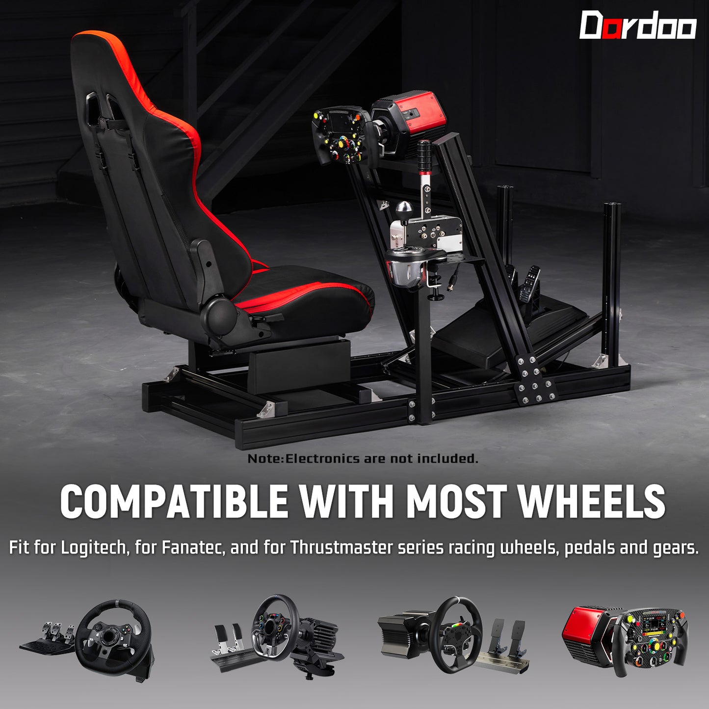 Dardoo Racing Simulator Cockpit with Seat, Profile 40x80mm Wheel Cage with Shifter Lever Stand Fit for Logitech G920 G923, for Xbox, for Thrustmaster T300Rs ,Without Steering Wheel, Pedal,Handbrake