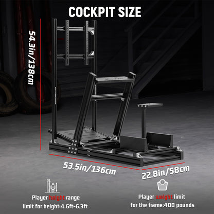 Dardoo F1 Racing Simulator Cockpit with Display Frames Solid profile 40 x 80 mm Wheel Stand Fit for Logitech G920 G923, for Thrustmaster T300RS Without Wheel, Pedal, Handbrake