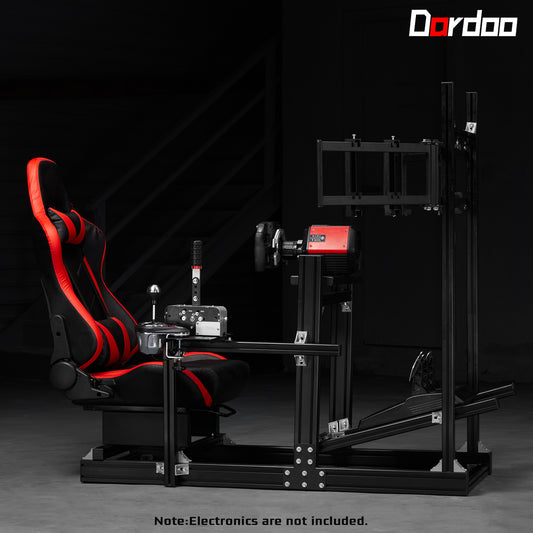 Dardoo 4080 Aluminium Profile Racing Sim Cockpit with Red Seat and Triple Monitor Stand, Fully Adjustability, Fit for Logitech,Thrustmaster, Fanatec G29 G923 T248,  Not Include Steering Wheel,Pedals,Handbrake