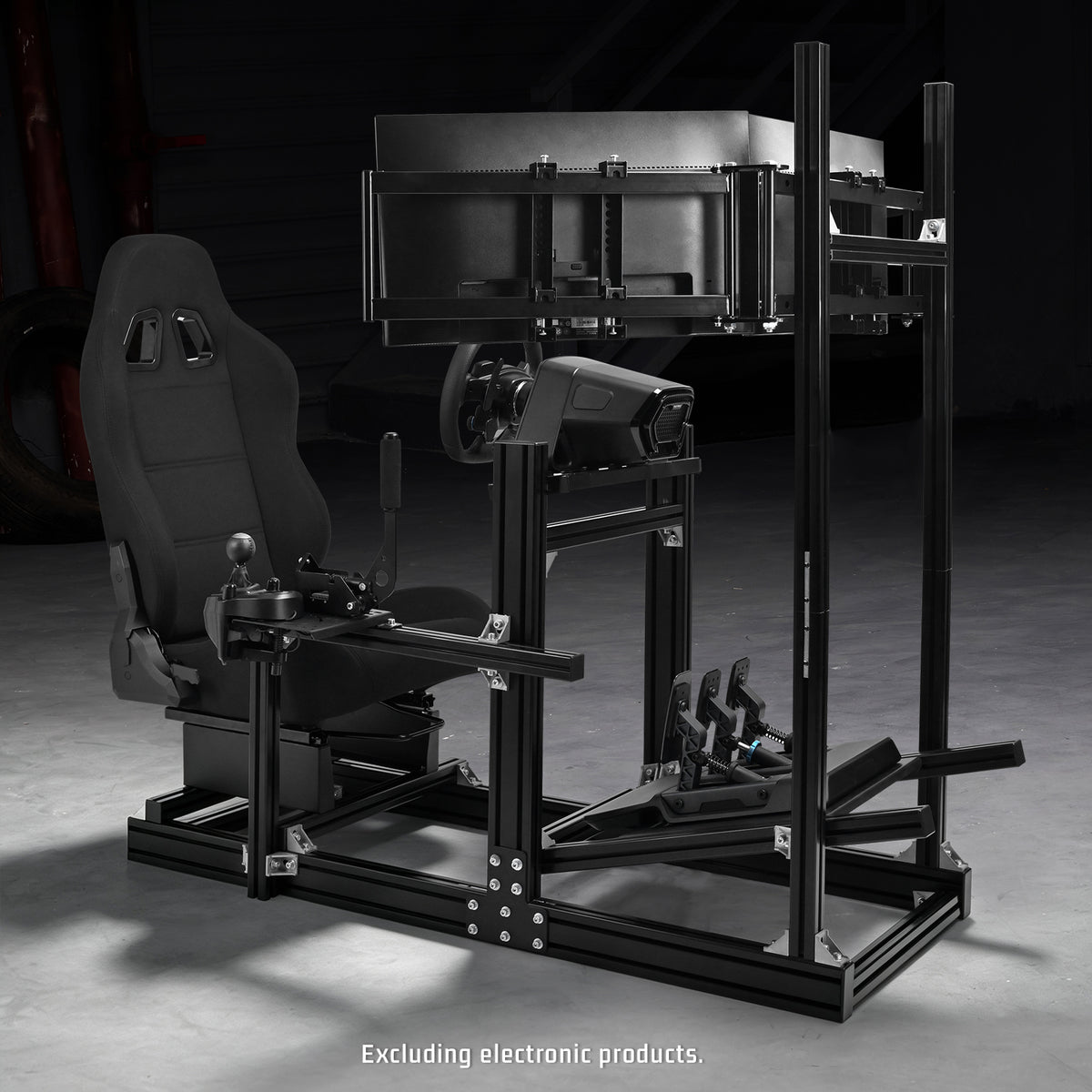 Dardoo 4080 Aluminum Racing Simulator Cockpit with Black Seat and Triple Monitor Stand, Fully Adjustable, Fit for Logitech, Thrustmaster, Fanatec G29 G920 T300, Not Include Steering Wheel,Pedals,Handbrake,Monitor