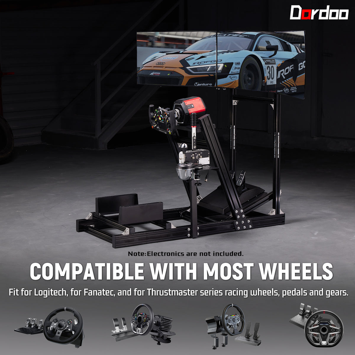 Dardoo F1 Racing Simulator Cockpit with Triple-Screen Display Frame Solid profile 40 x 80 mm Wheel Stand Fit for Logitech G920 G923, for Thrustmaster T300RS Without Wheel, Pedal, Handbrake