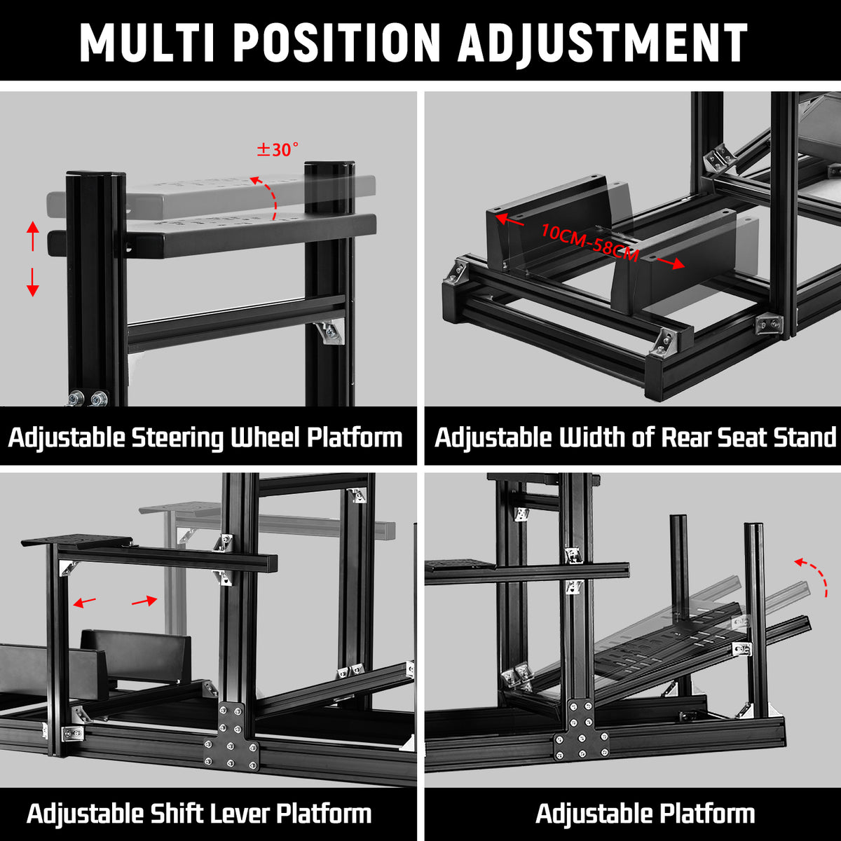 Dardoo 4080 Aluminum Profile Racing Simulator Cockpit with  Triple Monitor Mount, Unlimited Adjustment, Fit for Thrustmaster, Fanatec, Moza, Logitech G29 GPro, Not Include Steering Wheel,Pedals,Handbrake