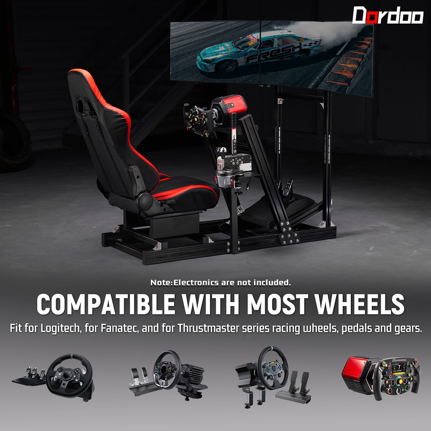 Dardoo F1 Racing Simulator Cockpit with Seat Triple-Screen Display Frames Solid profile 40 x 80 mm Wheel Stand Fit for Logitech G920 G923, for Thrustmaster T300RS Without Wheel, Pedal, Handbrake and Monitor