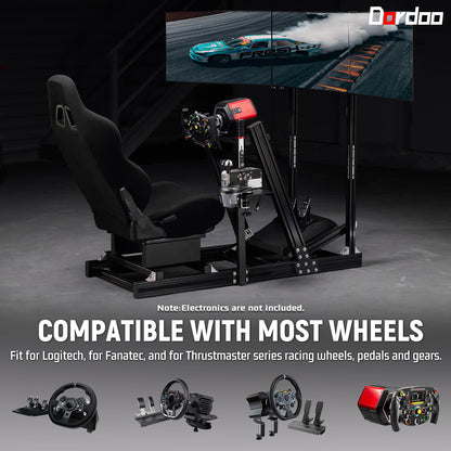 Dardoo Gaming Simulator Cockpit With Seat Triple-Screen Display Stand, Profile 40 x 80 mm , Steering Wheels Fit For Logitech G923 G29 G920, for Thrustmaster T300RS TMX-PRO, Shifter, Handbrake, Pedals & Display are not Included
