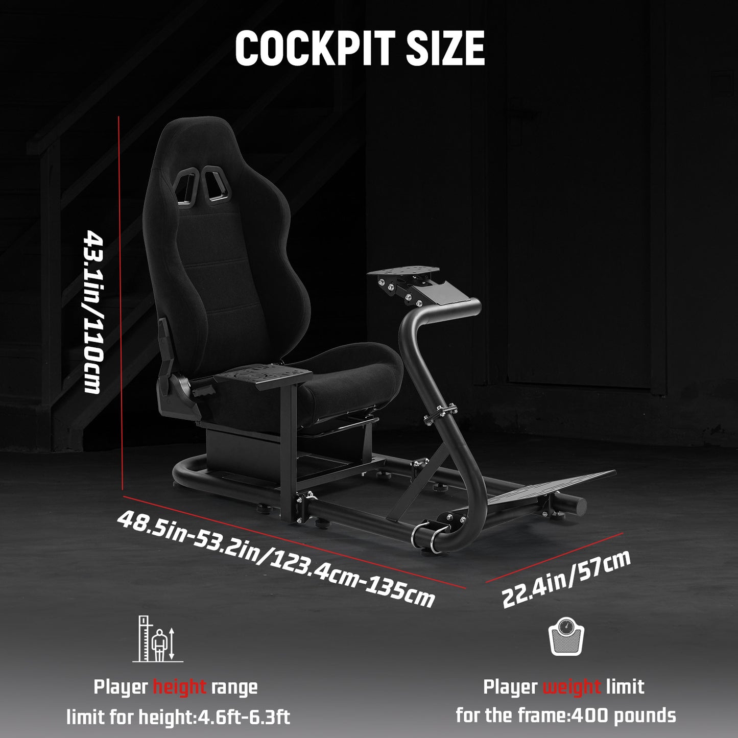 Dardoo Racing Simulator Cockpit with Black Seat, Adjustable Cockpit Simulator, Fit for Logitech G923 G29 G920, Thrustmaster Wheels Stabilized Driving Sim Cockpit, Without Wheel, Pedal and Hand Brake