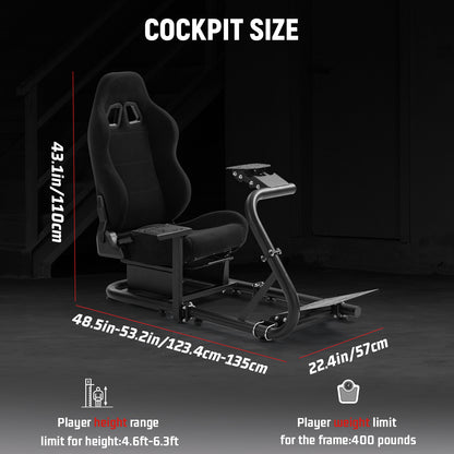 Dardoo Racing Simulator Cockpit with Black Seat, Adjustable Cockpit Simulator, Fit for Logitech G923 G29 G920, Thrustmaster Wheels Stabilized Driving Sim Cockpit, Without Wheel, Pedal and Hand Brake