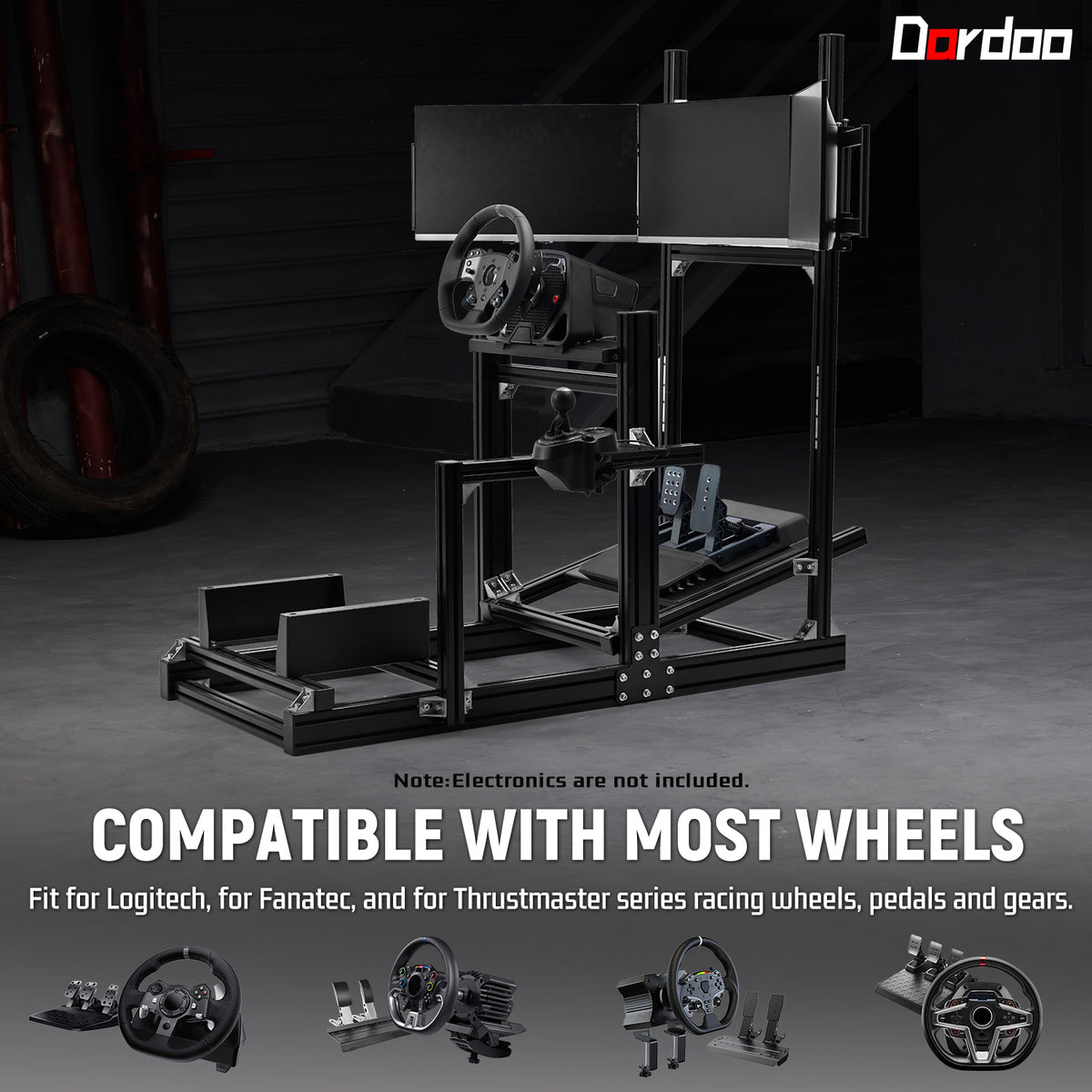 Dardoo 4080 Aluminum Profile Racing Simulator Cockpit with  Triple Monitor Mount, Unlimited Adjustment, Fit for Thrustmaster, Fanatec, Moza, Logitech G29 GPro, Not Include Steering Wheel,Pedals,Handbrake