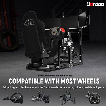 Dardoo 4080 Aluminum Racing Simulator Cockpit with Black Seat and Triple Monitor Stand, Fully Adjustable, Fit for Logitech, Thrustmaster, Fanatec G29 G920 T300, Not Include Steering Wheel,Pedals,Handbrake,Monitor