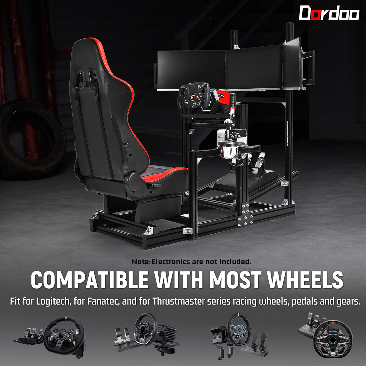 Dardoo 4080 Aluminium Profile Racing Sim Cockpit with Red Seat and Triple Monitor Stand, Fully Adjustability, Fit for Logitech,Thrustmaster, Fanatec G29 G923 T248,  Not Include Steering Wheel,Pedals,Handbrake