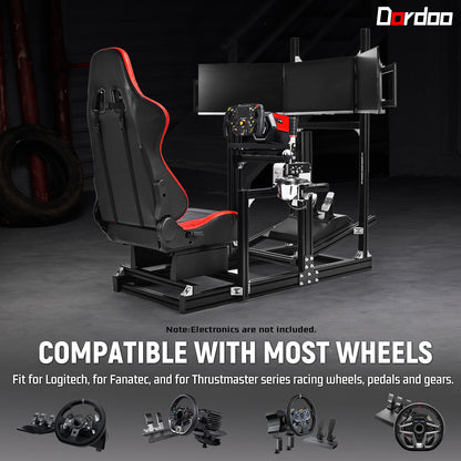 Dardoo 4080 Aluminium Profile Racing Sim Cockpit with Red Seat and Triple Monitor Stand, Fully Adjustability, Fit for Logitech,Thrustmaster, Fanatec G29 G923 T248,  Not Include Steering Wheel,Pedals,Handbrake