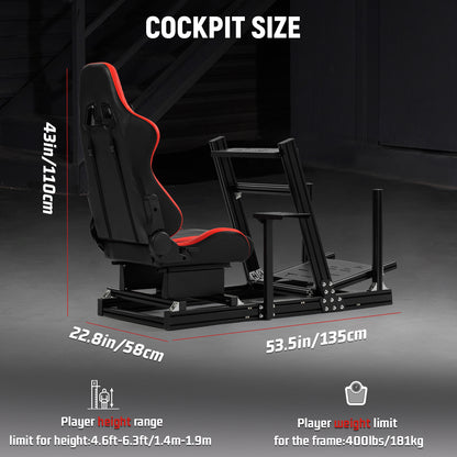 Dardoo Racing Simulator Cockpit with Seat, Profile 40x80mm Wheel Cage with Shifter Lever Stand Fit for Logitech G920 G923, for Xbox, for Thrustmaster T300Rs ,Without Steering Wheel, Pedal,Handbrake