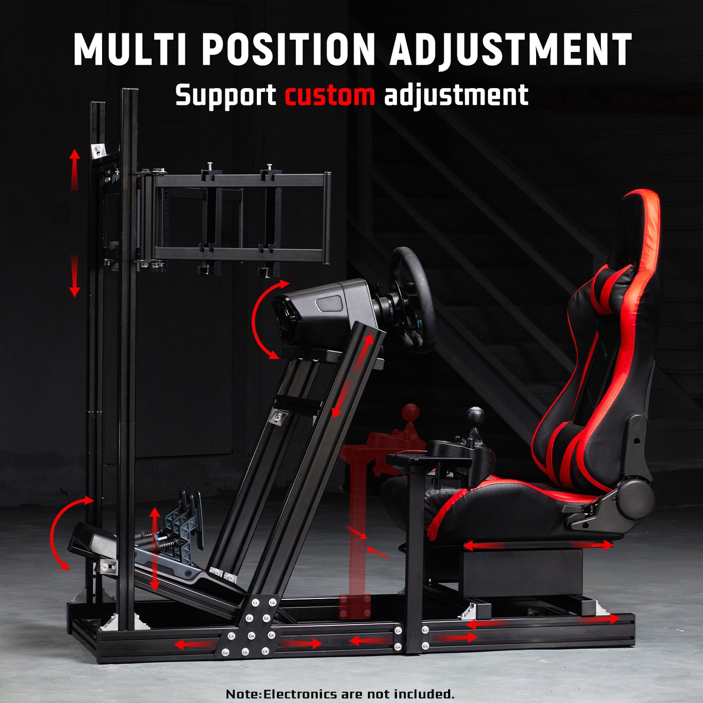 Dardoo F1 Racing Simulator Cockpit with Seat Triple-Screen Display Frames Solid profile 40 x 80 mm Wheel Stand Fit for Logitech G920 G923, for Thrustmaster T300RS Without Wheel, Pedal, Handbrake and Monitor