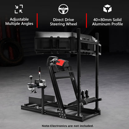 Dardoo F1 Racing Simulator Cockpit with Triple-Screen Display Frame Solid profile 40 x 80 mm Wheel Stand Fit for Logitech G920 G923, for Thrustmaster T300RS Without Wheel, Pedal, Handbrake