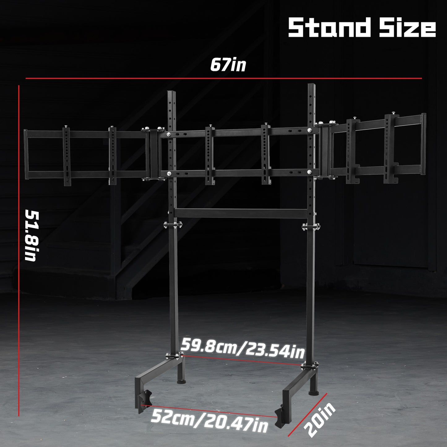 Dardoo Sim Racing Triple Monitor Stand with Adjustable Height & Width for 27 or 32 Inch Display 3 Screens TV Mount Compatible with Round Tube Racing Sim Cockpit