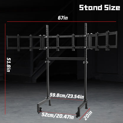 Dardoo Sim Racing Triple Monitor Stand with Adjustable Height & Width for 27 or 32 Inch Display 3 Screens TV Mount Compatible with Round Tube Racing Sim Cockpit