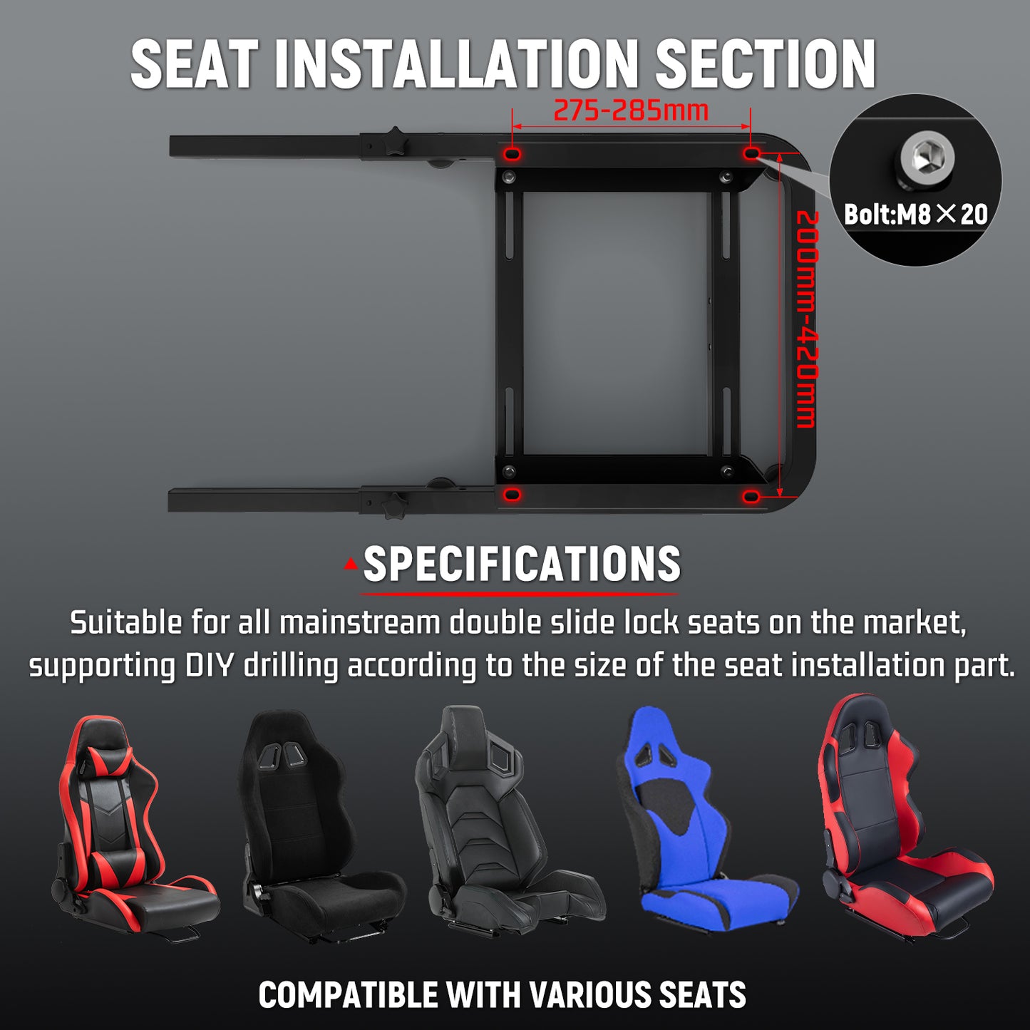 Dardoo Rear Seat Frame Expand into Racing Simulator Cockpit Fits Seats, Support DIY for Simulator Cockpit