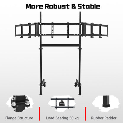 Dardoo Sim Racing Triple Monitor Stand with Adjustable Height & Width for 24-32 Inch Display 3 Screens TV Mount Compatible with Round Tube Racing Sim Cockpit