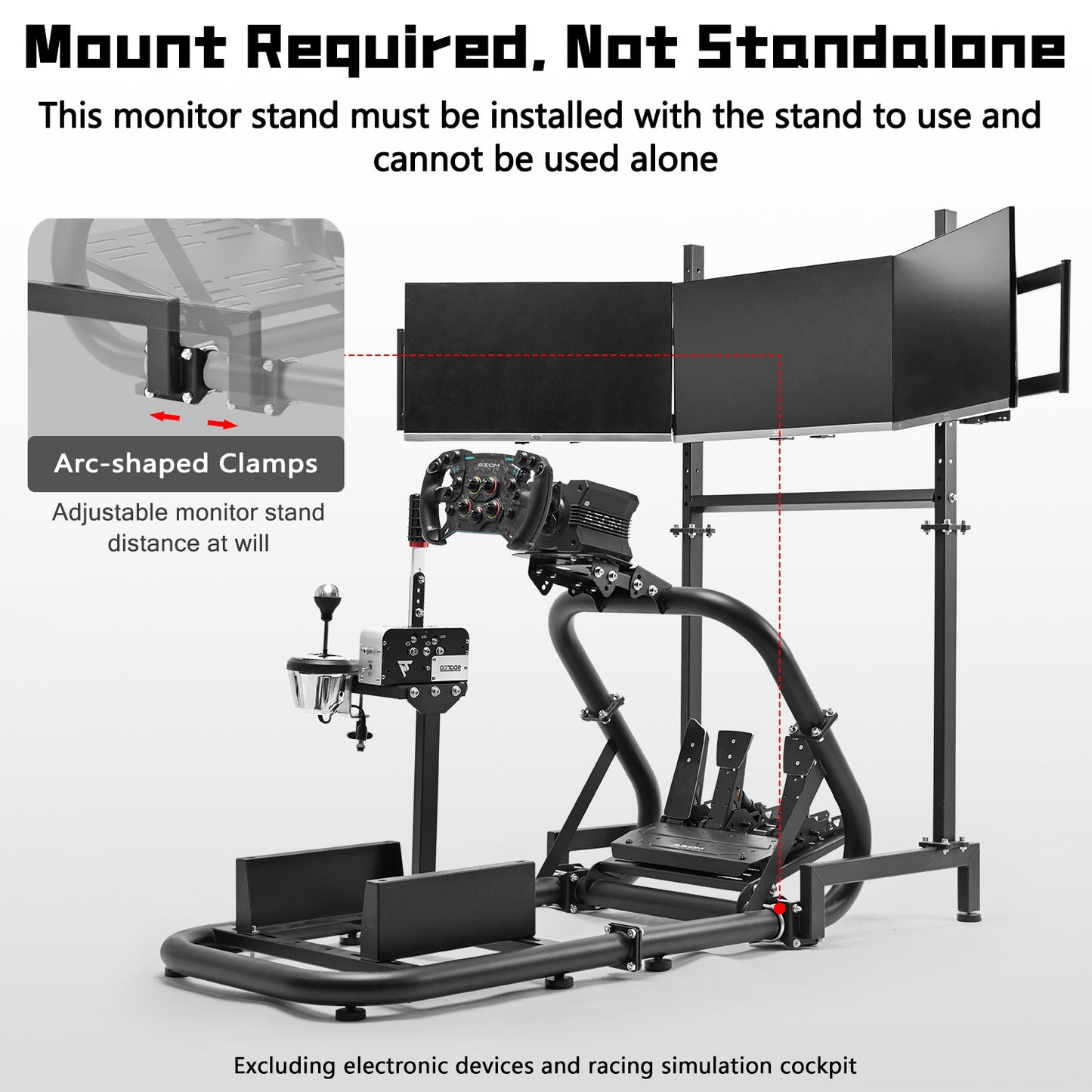 Dardoo Sim Racing Triple Monitor Stand with Adjustable Height & Width for 24-32 Inch Display 3 Screens TV Mount Compatible with Round Tube Racing Sim Cockpit