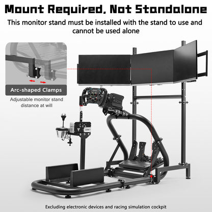 Dardoo Sim Racing Triple Monitor Stand with Adjustable Height & Width for 24-32 Inch Display 3 Screens TV Mount Compatible with Round Tube Racing Sim Cockpit