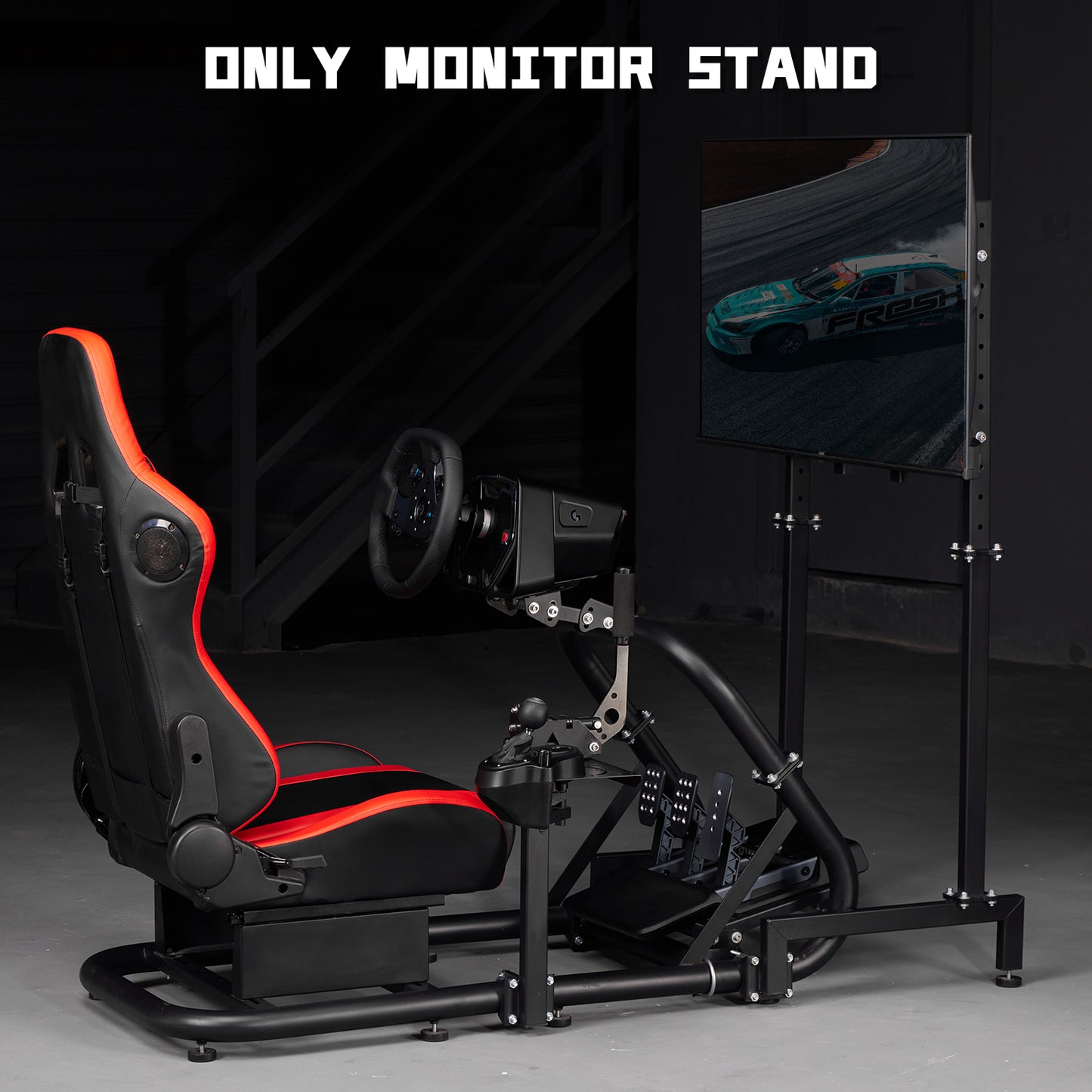 Dardoo Monitor Mount Vertical, Freestanding Monitor Mount, Fully Adjustable, with Large Screen Monitor, 24 27 19 30 Inch Monitor, Steering Wheel, Shifter, Pedals,Seat and Racing Frame Not Included
