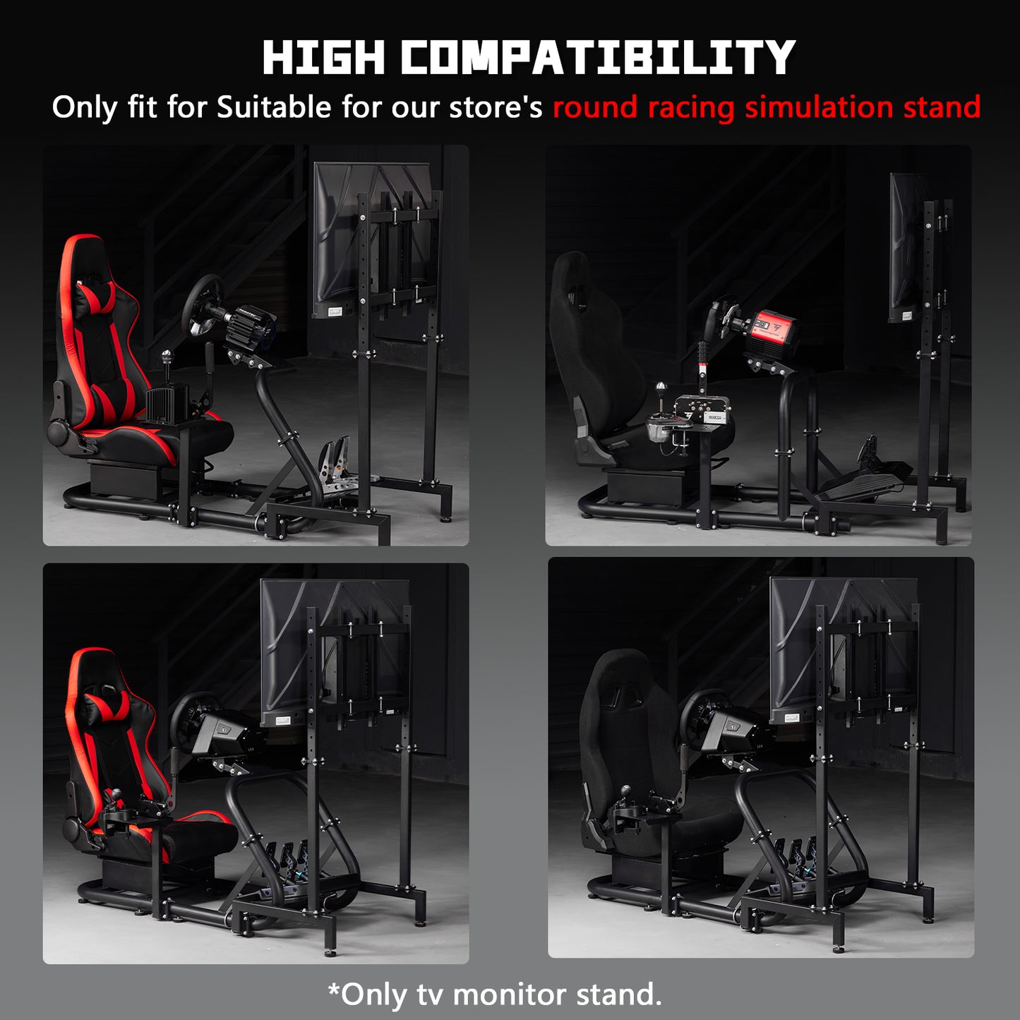 Dardoo Monitor Mount Vertical, Freestanding Monitor Mount, Fully Adjustable, with Large Screen Monitor, 24 27 19 30 Inch Monitor, Steering Wheel, Shifter, Pedals,Seat and Racing Frame Not Included