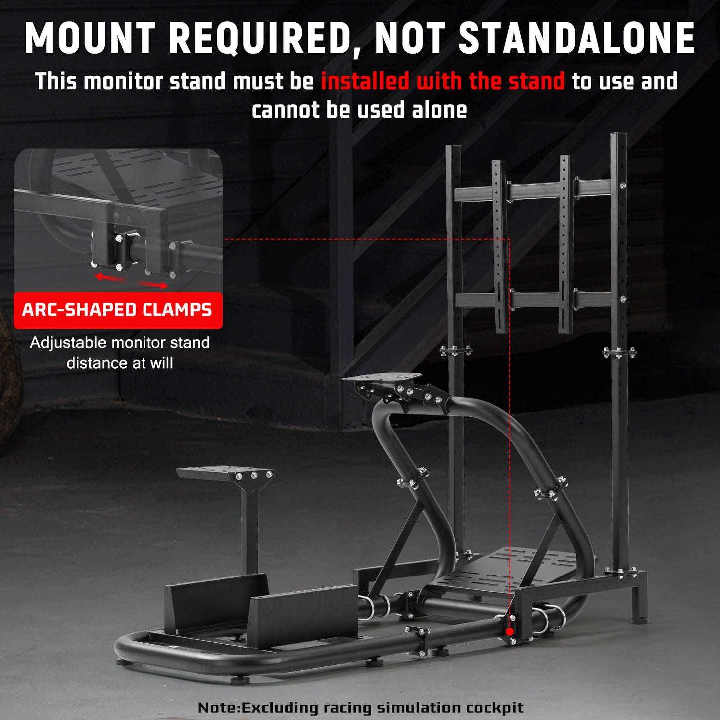 Dardoo Monitor Mount Vertical, Freestanding Monitor Mount, Fully Adjustable, with Large Screen Monitor, 24 27 19 30 Inch Monitor, Steering Wheel, Shifter, Pedals,Seat and Racing Frame Not Included