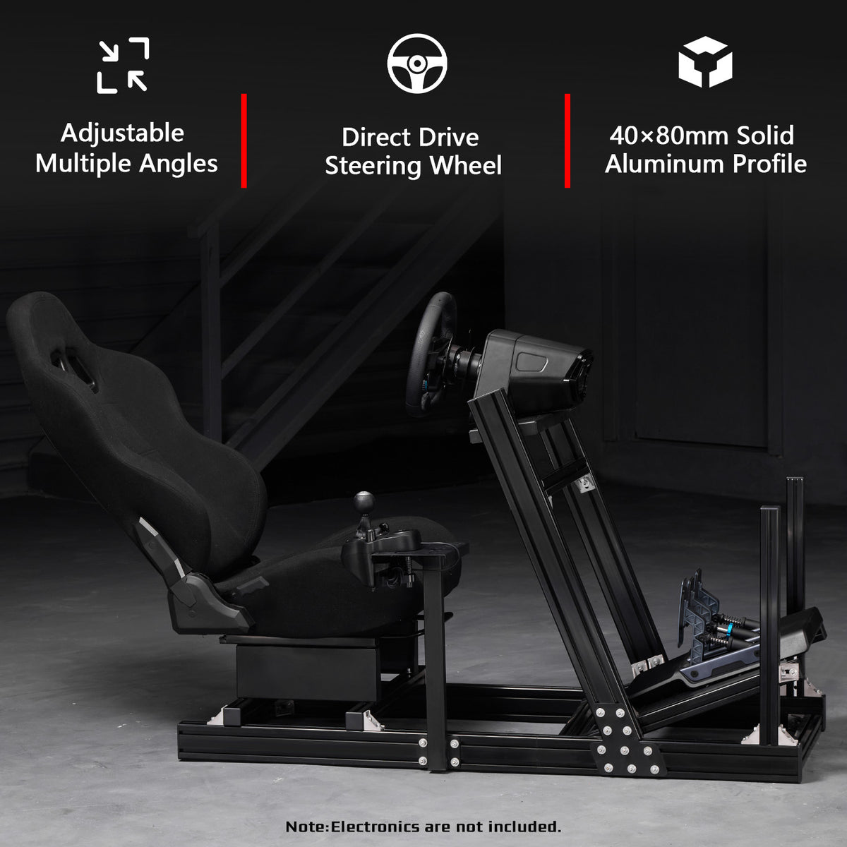 Dardoo F1 Racing Wheel Stand Cockpit with Seat, Rugged Profile 40 x 80 mm Wheel Cage Fit for Logitech G923, for Thrustmaster Sim Racing Mount without Steering Wheel, Pedal, Handbrake