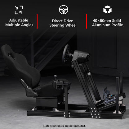 Dardoo F1 Racing Wheel Stand Cockpit with Seat, Rugged Profile 40 x 80 mm Wheel Cage Fit for Logitech G923, for Thrustmaster Sim Racing Mount without Steering Wheel, Pedal, Handbrake